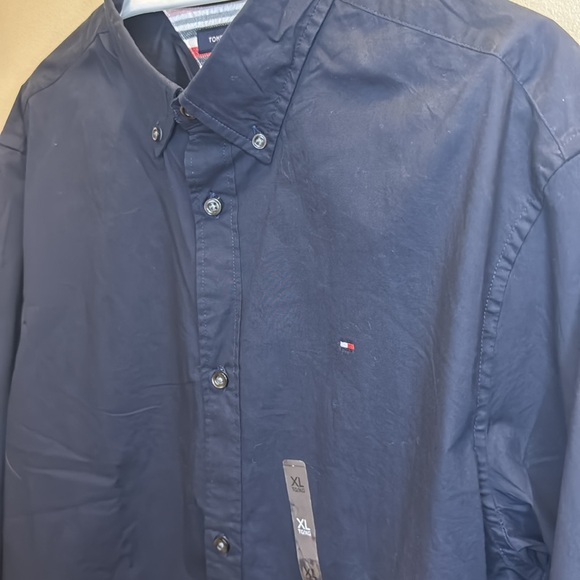 NWT Tommy Hilfiger TH Flex Slim Fit Poplin Shirt XL Navy Blue - Picture 5 of 5